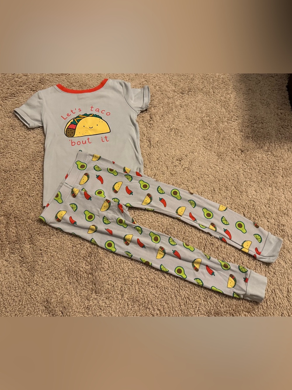 Old Navy 5T short sleeve pants pajama set PJ “Taco Bout It “ Avocado 100% cotton